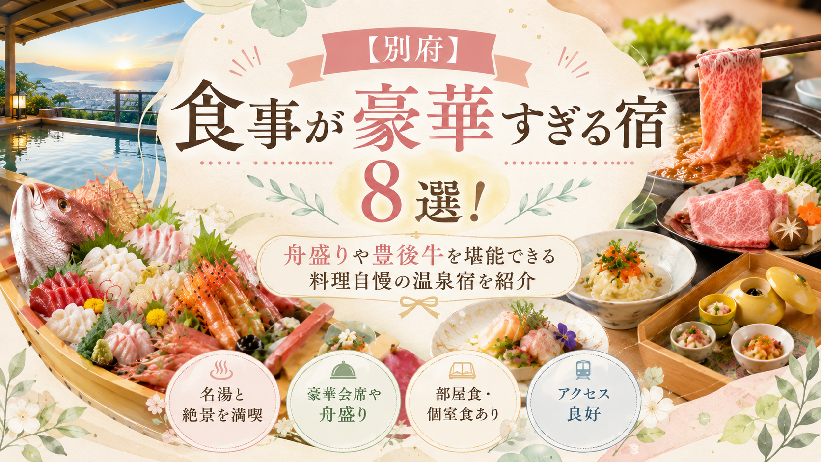 【別府】食事が豪華すぎる宿8選！舟盛りや豊後牛を堪能できる料理自慢の温泉宿を紹介